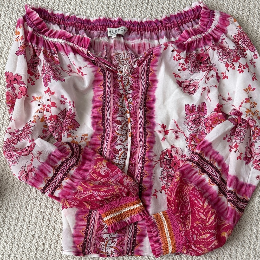 Hale Bob DESIGNER 100% silk Pink Floral Blouse